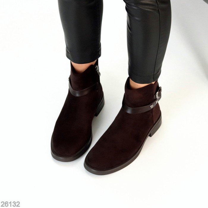 Классические повседневные замшевые ботинки цвет Шоколад на флисе низкий ход