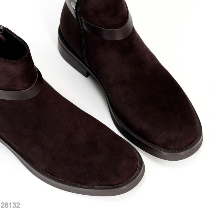 Классические повседневные замшевые ботинки цвет Шоколад на флисе низкий ход