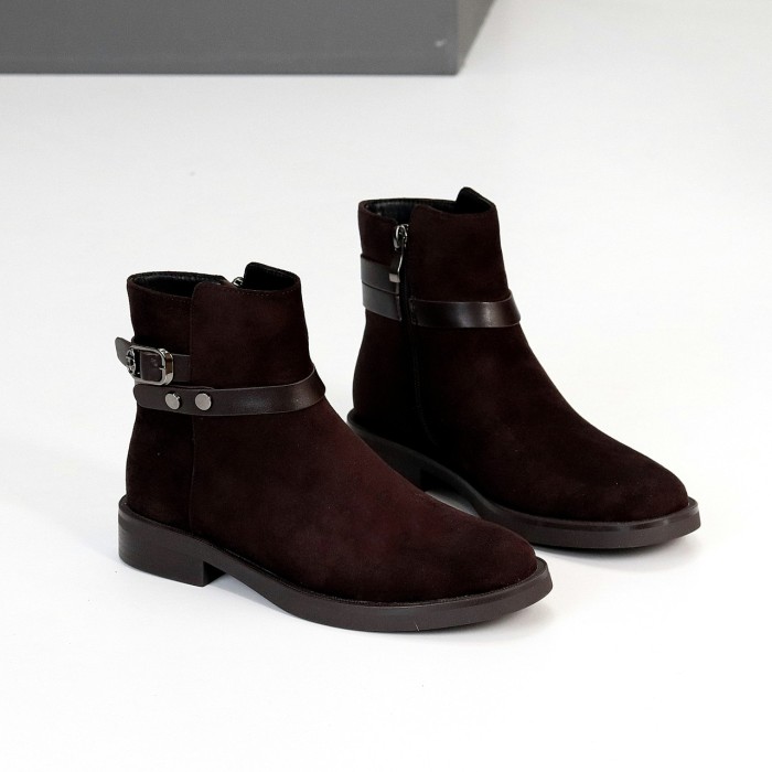 Классические повседневные замшевые ботинки цвет Шоколад на флисе низкий ход