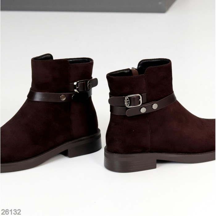 Классические повседневные замшевые ботинки цвет Шоколад на флисе низкий ход