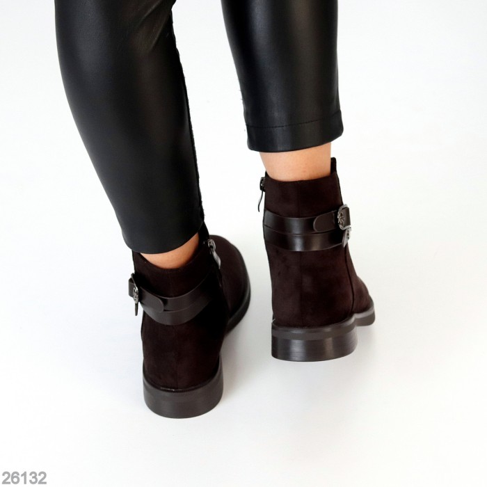 Классические повседневные замшевые ботинки цвет Шоколад на флисе низкий ход