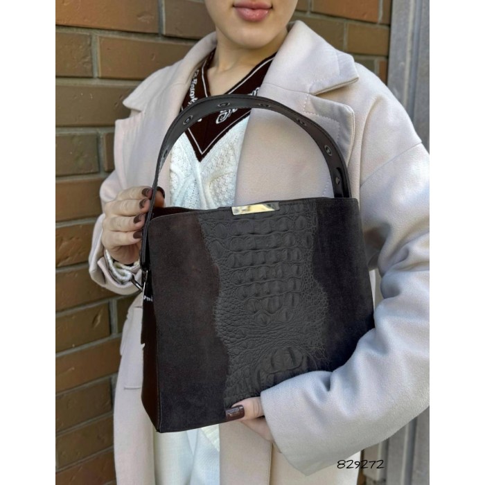 Сумка женская 3 отделения экокожа/натуральная замша цвет: Шоколад, Шоколад крокодил