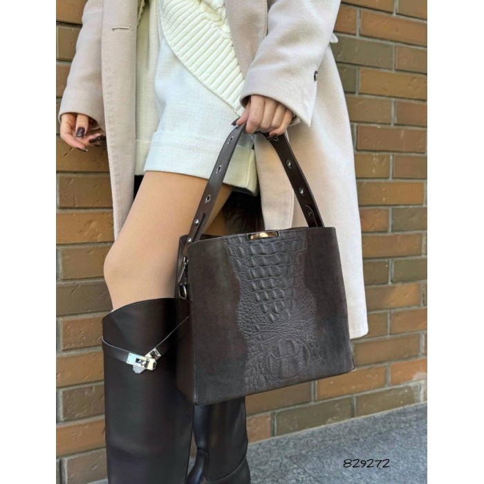 Сумка женская 3 отделения экокожа/натуральная замша цвет: Шоколад, Шоколад крокодил