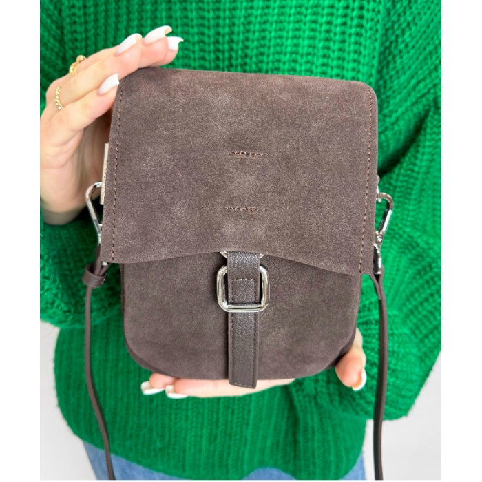 Сумка жіноча натуральна замша/шкіра колір: Беж, Шоколад Шоколад