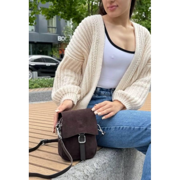 Сумка жіноча натуральна замша/шкіра колір: Беж, Шоколад Шоколад