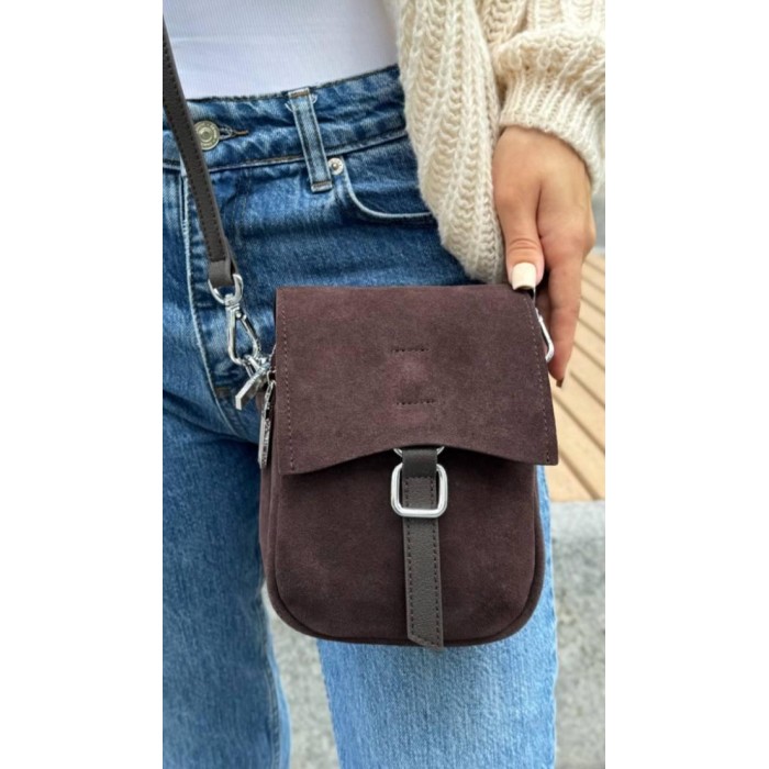 Сумка жіноча натуральна замша/шкіра колір: Беж, Шоколад Шоколад