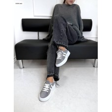 Кеди жіночі натуральна шкіра/замша колір: сірий/білі смужки 38,39,40р.