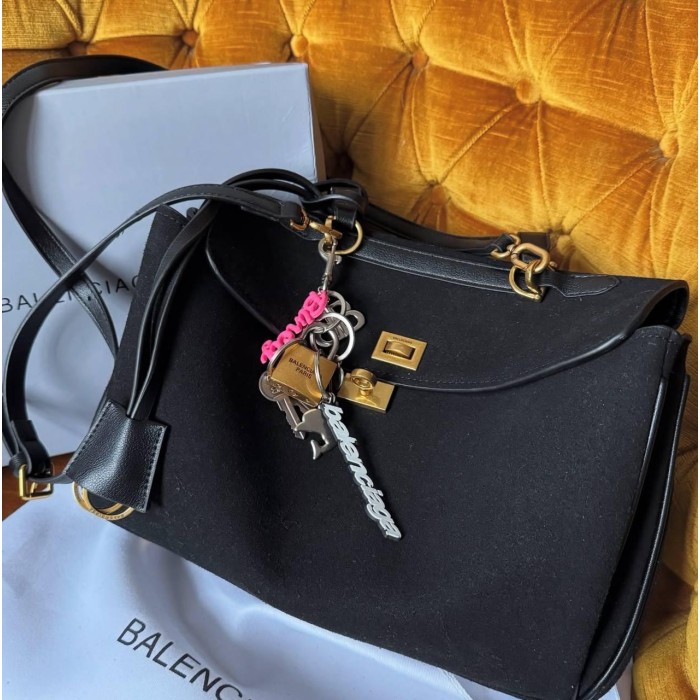 Сумка жіноча з натуральної замші/ шкіри комбінована Чорна