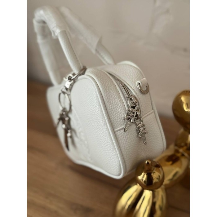 Сумка жіноча з брелоком натуральна шкіра фурнітура срібло Біла,Чорна