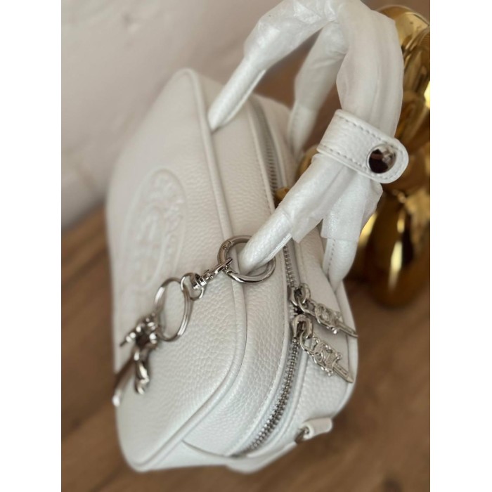 Сумка жіноча з брелоком натуральна шкіра фурнітура срібло Біла,Чорна