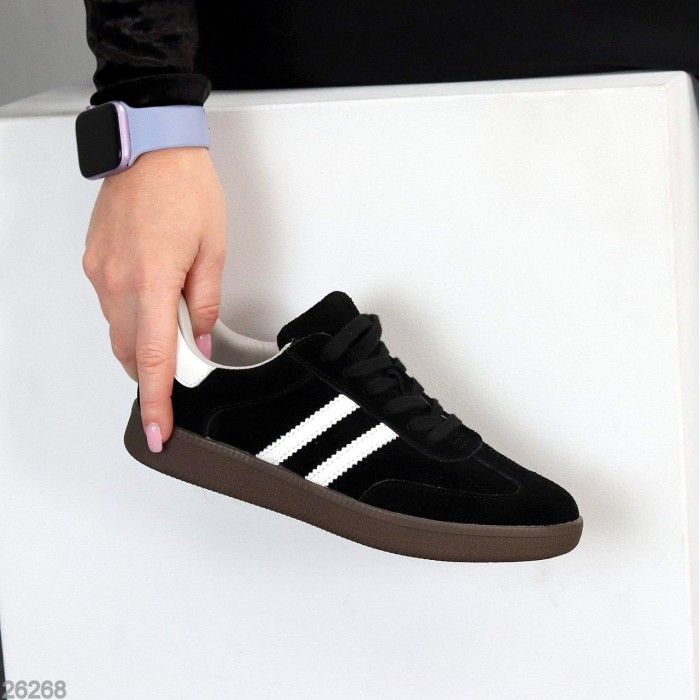 Кеди жіночі натуральна шкіра/замша чорні 36,37,38,39р.