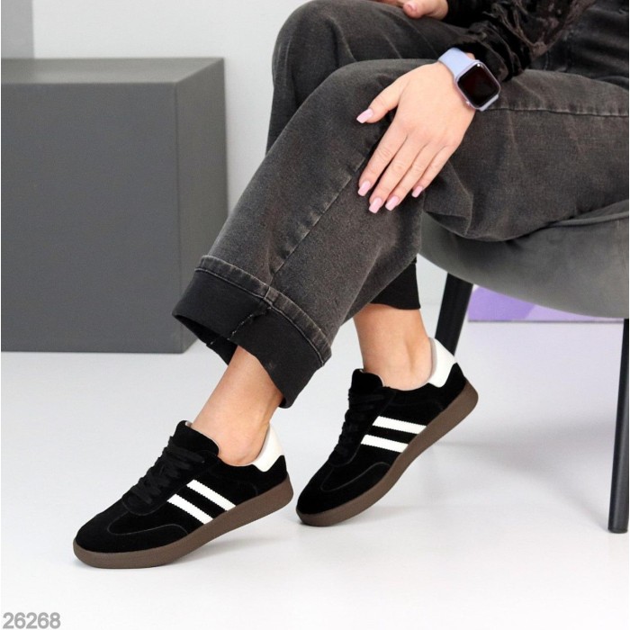 Кеди жіночі натуральна шкіра/замша чорні 36,37,38,39р.