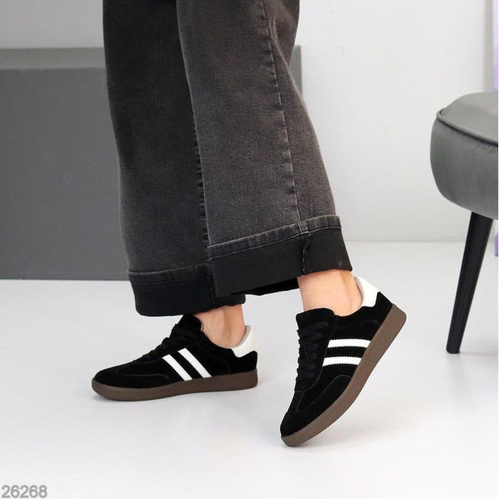 Кеди жіночі натуральна шкіра/замша чорні 36,37,38,39р.