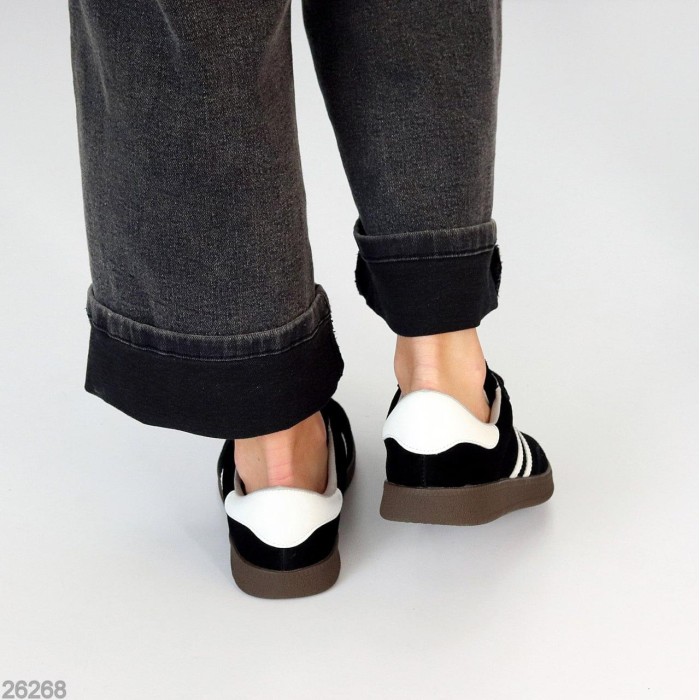 Кеди жіночі натуральна шкіра/замша чорні 36,37,38,39р.