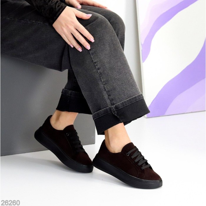 Кеди жіночі натуральна замша колір шоколад 36,37,38,39.40,41р