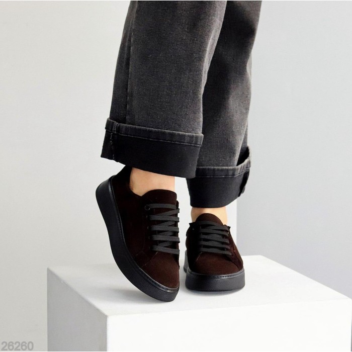 Кеди жіночі натуральна замша колір шоколад 36,37,38,39.40,41р