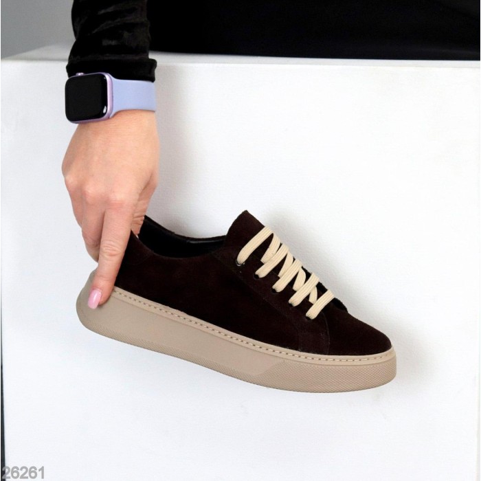 Кеди жіночі натуральна замша колір шоколад 36,37,38,40р