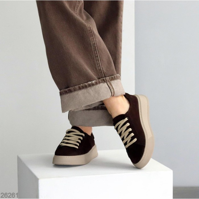 Кеди жіночі натуральна замша колір шоколад 36,37,38,40р