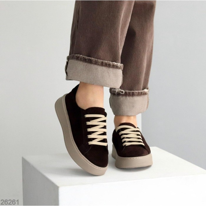 Кеди жіночі натуральна замша колір шоколад 36,37,38,40р