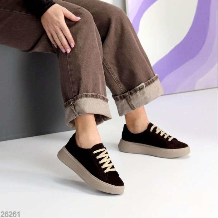 Кеди жіночі натуральна замша колір шоколад 36,37,38,40р