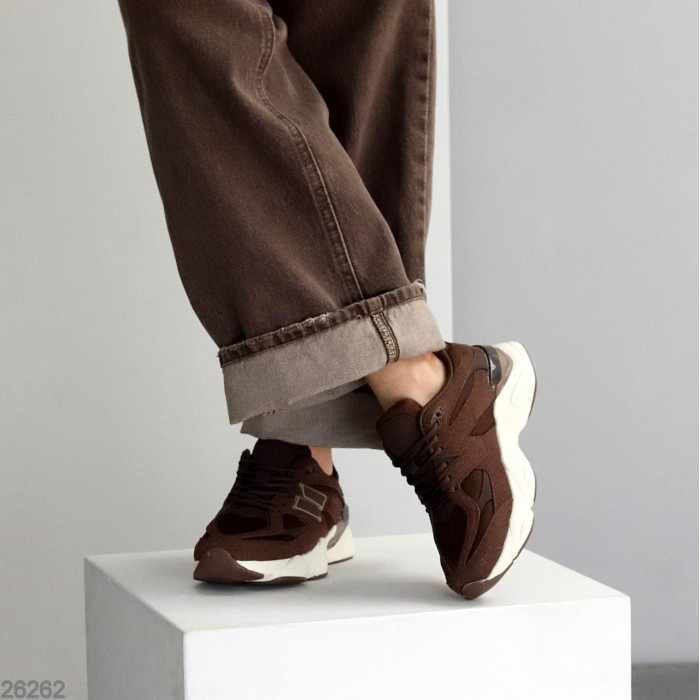 Кросівки жіночі натуральна шкіра/замша шоколад 36,37,38,39,40,41р