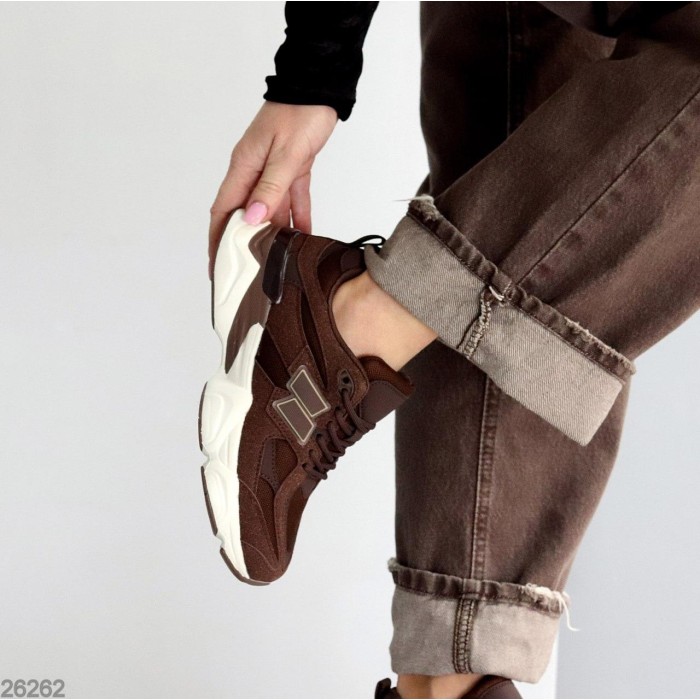 Кросівки жіночі натуральна шкіра/замша шоколад 36,37,38,39,40,41р