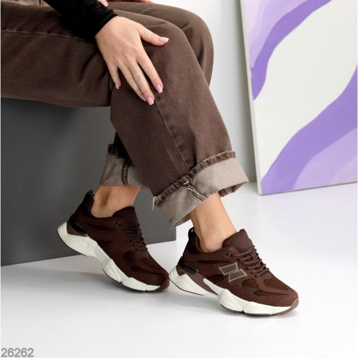 Кросівки жіночі натуральна шкіра/замша шоколад 36,37,38,39,40,41р