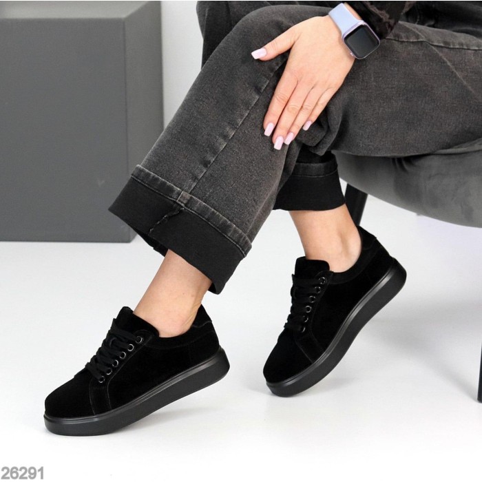 Кеди жіночі натуральна замша чорні 36,37,38,39р