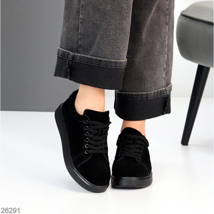 Кеди жіночі натуральна замша чорні 36,37,38,39р