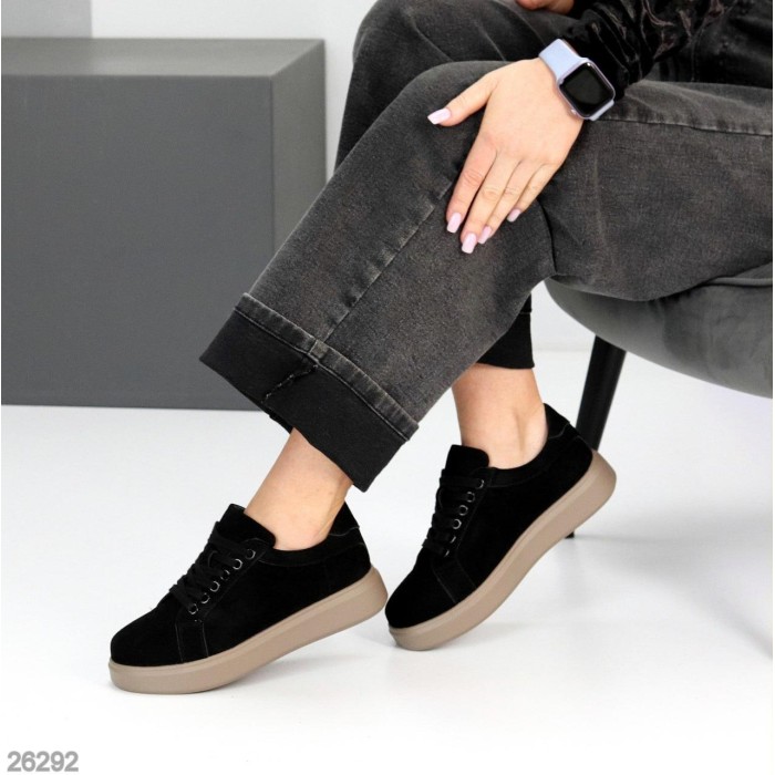 Кеди жіночі натуральна замша чорні 36,37,38,39,40,41р