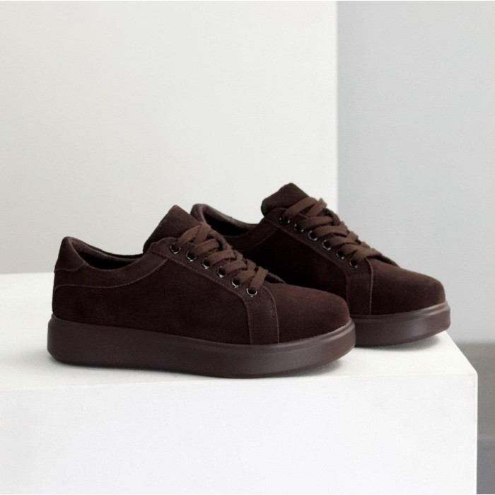 Кеди жіночі натуральна замша колір шоколад 36,37,38,39,40,41р