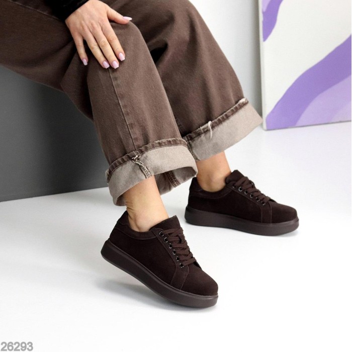 Кеди жіночі натуральна замша колір шоколад 36,37,38,39,40,41р