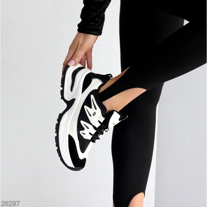 Кросівки жіночі еко-шкіра/замша колір-білий/чорний на 36р