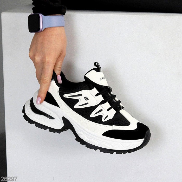 Кросівки жіночі еко-шкіра/замша колір-білий/чорний на 36р