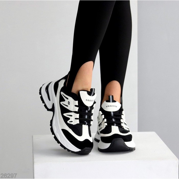 Кросівки жіночі еко-шкіра/замша колір-білий/чорний на 36р