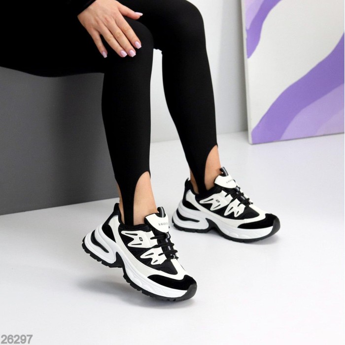 Кросівки жіночі еко-шкіра/замша колір-білий/чорний на 36р