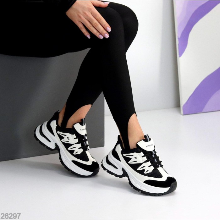 Кросівки жіночі еко-шкіра/замша колір-білий/чорний на 36р