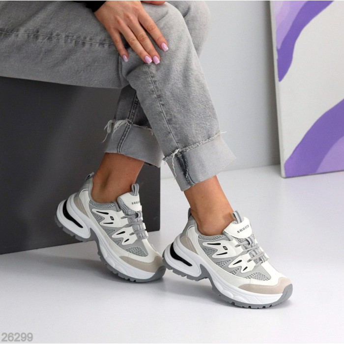 Кросівки жіночі еко-шкіра/еко-замша колір-сірий/білий на 35.5,36,37,38,40р