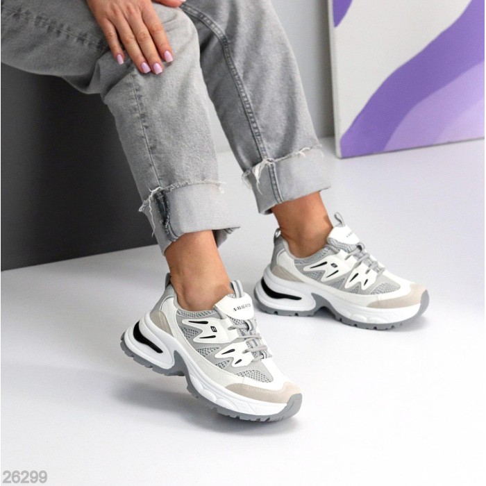 Кросівки жіночі еко-шкіра/еко-замша колір-сірий/білий на 35.5,36,37,38,40р