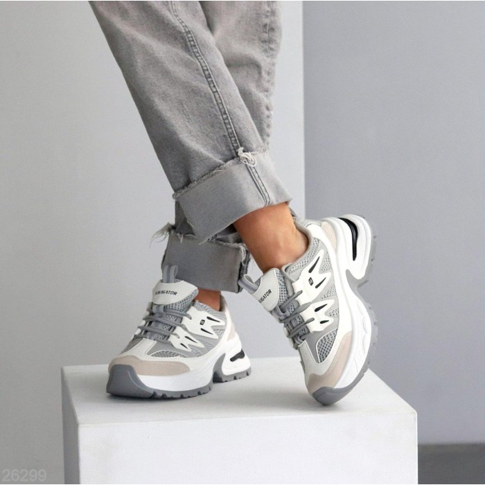 Кросівки жіночі еко-шкіра/еко-замша колір-сірий/білий на 35.5,36,37,38,40р