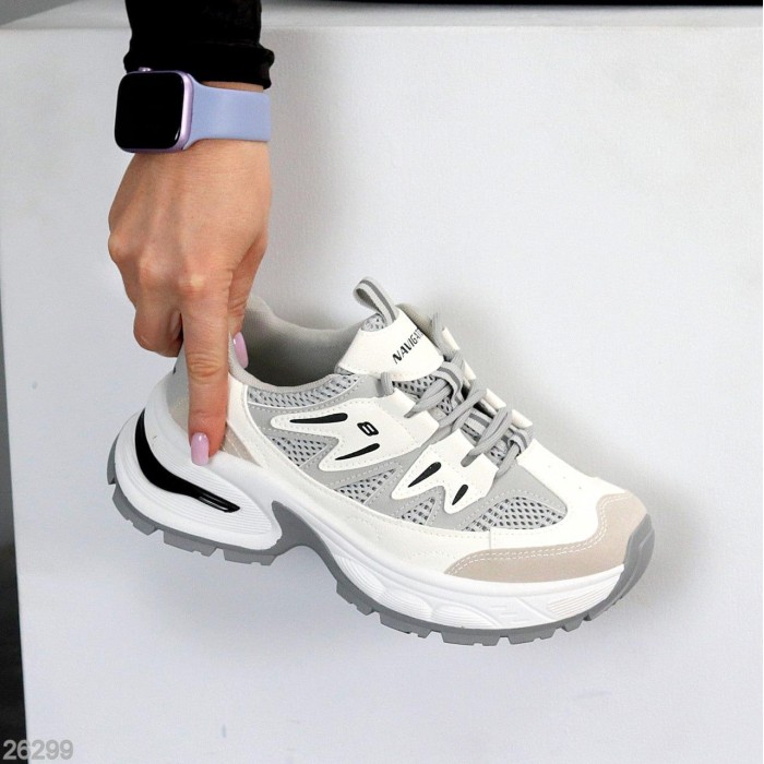 Кросівки жіночі еко-шкіра/еко-замша колір-сірий/білий на 35.5,36,37,38,40р