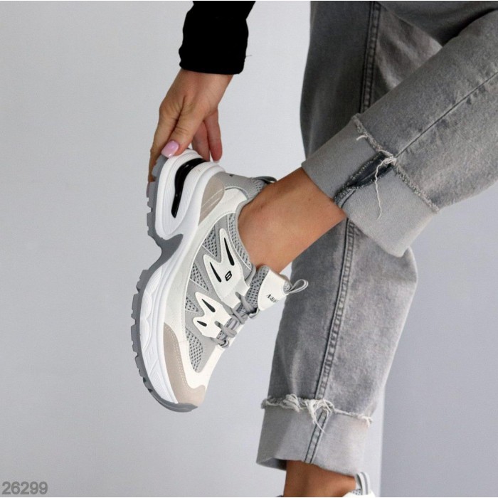 Кросівки жіночі еко-шкіра/еко-замша колір-сірий/білий на 35.5,36,37,38,40р