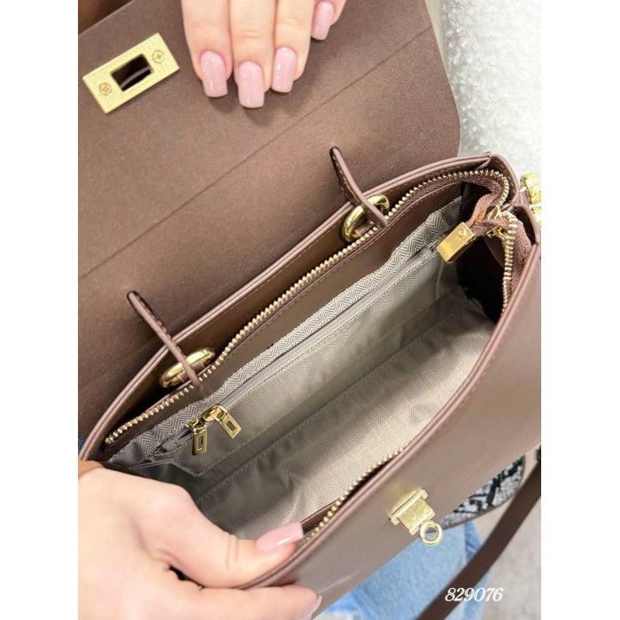 Сумка жіноча Polina Ремінець натуральна шкіра Шоколад, Беж, Чорна