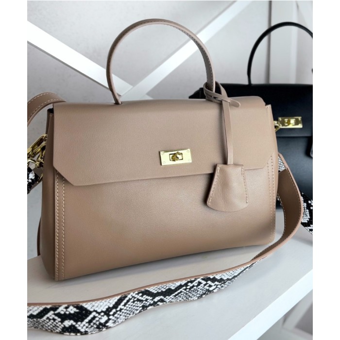 Сумка жіноча Polina Ремінець натуральна шкіра Чорна, Беж, Шоколад Бежевий