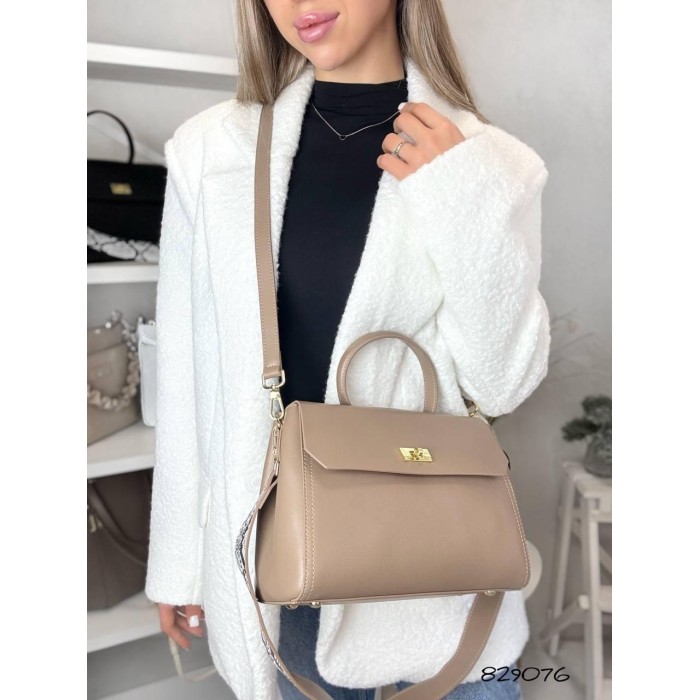 Сумка жіноча Polina Ремінець натуральна шкіра Чорна, Беж, Шоколад Бежевий