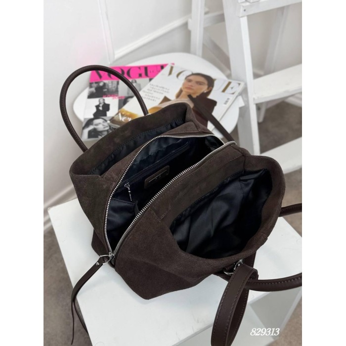 Сумка жіноча валізка 3 відділення комбінована натуральна замша/шкіра Чорна, Шоколад Шоколад