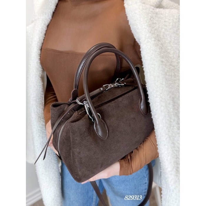 Сумка жіноча валізка 3 відділення комбінована натуральна замша/шкіра Чорна, Шоколад Шоколад