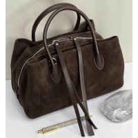 Сумка жіноча валізка 3 відділення комбінована натуральна замша/шкіра Чорна, Шоколад Шоколад