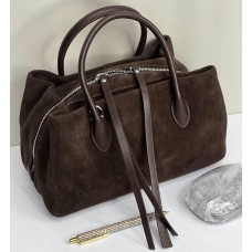 Сумка жіноча валізка 3 відділення комбінована натуральна замша/шкіра Чорна, Шоколад Шоколад