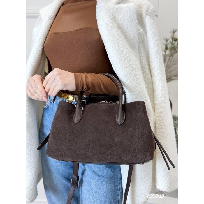 Сумка жіноча валізка 3 відділення комбінована натуральна замша/шкіра Чорна, Шоколад Шоколад